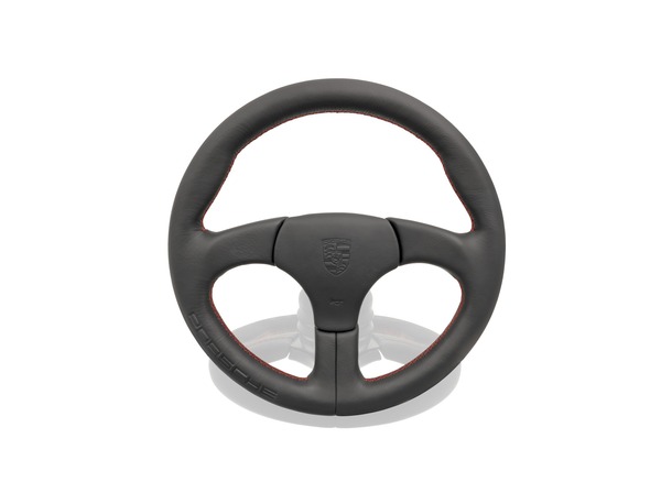 Sports steering wheel without airbag in Black with embossed Porsche logo and Guards Red stitching for Porsche 928 Sports steering wheel without airbag in Black with embossed Porsche logo and Guards Red stitching for Porsche 928 zoom