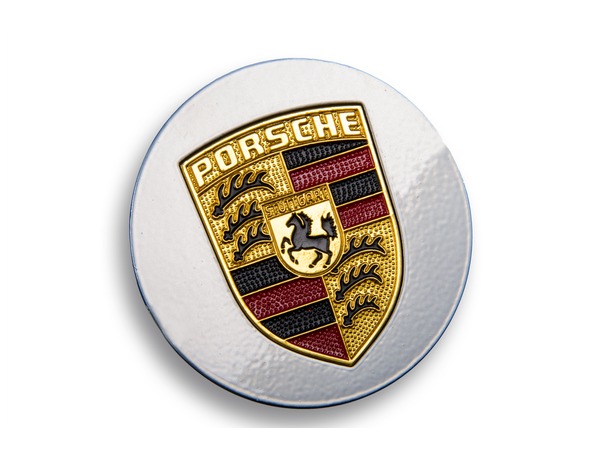 Hub cap in Silver with full-color Porsche Crest for Porsche 911, 924, 944, 964, 968, 993, 986 and 996 zoom