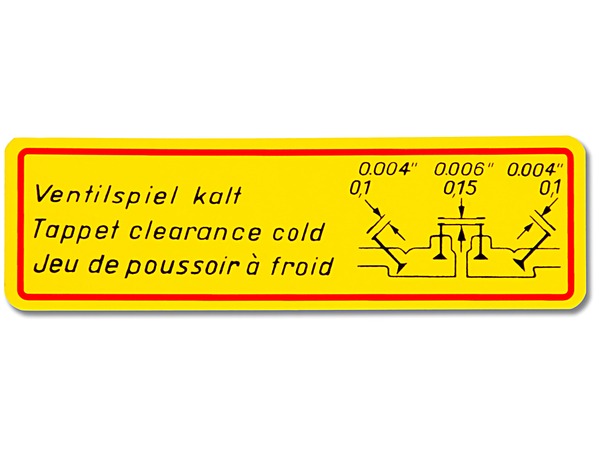 Sticker Tappet clearance cold for Porsche 356