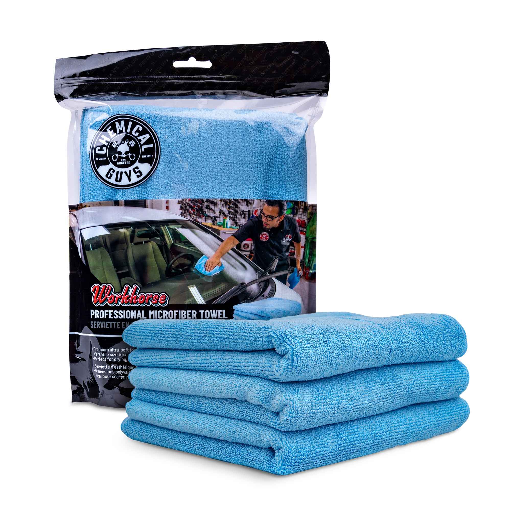 Workhorse Professional Microfiber Towel, Blue 16 x 16 3 Pack