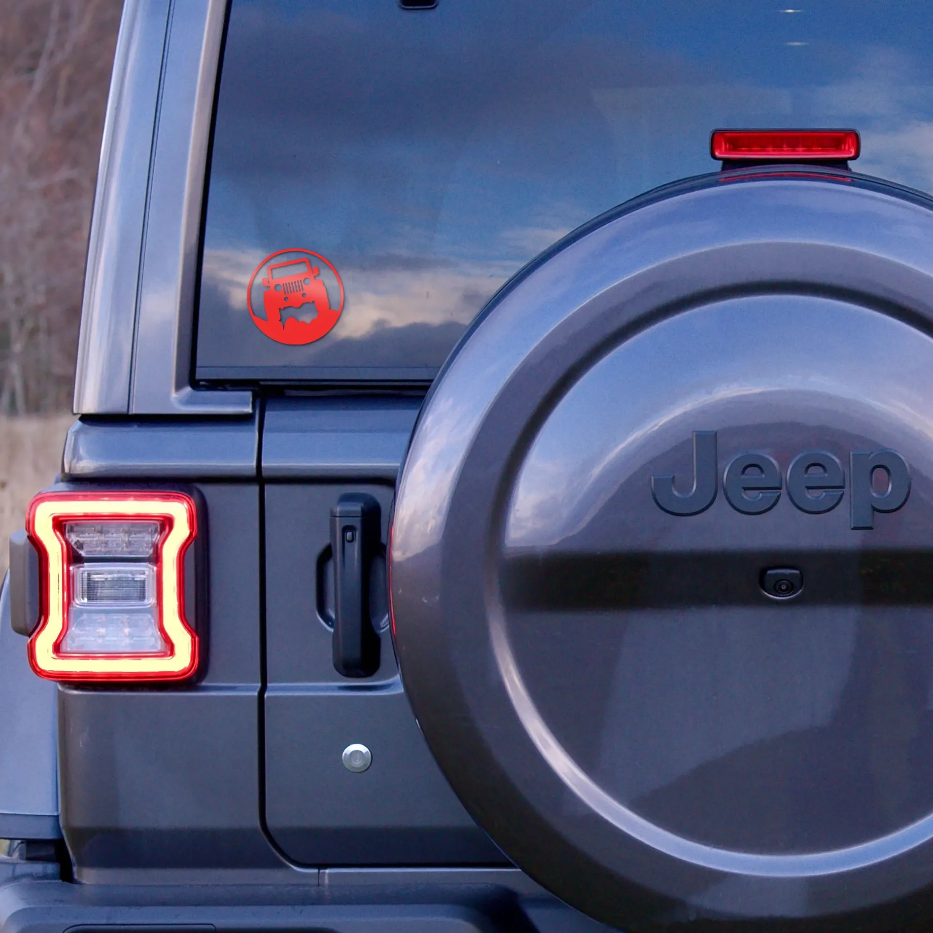 Visco Jeep Silhouette Circle Graphic, Red