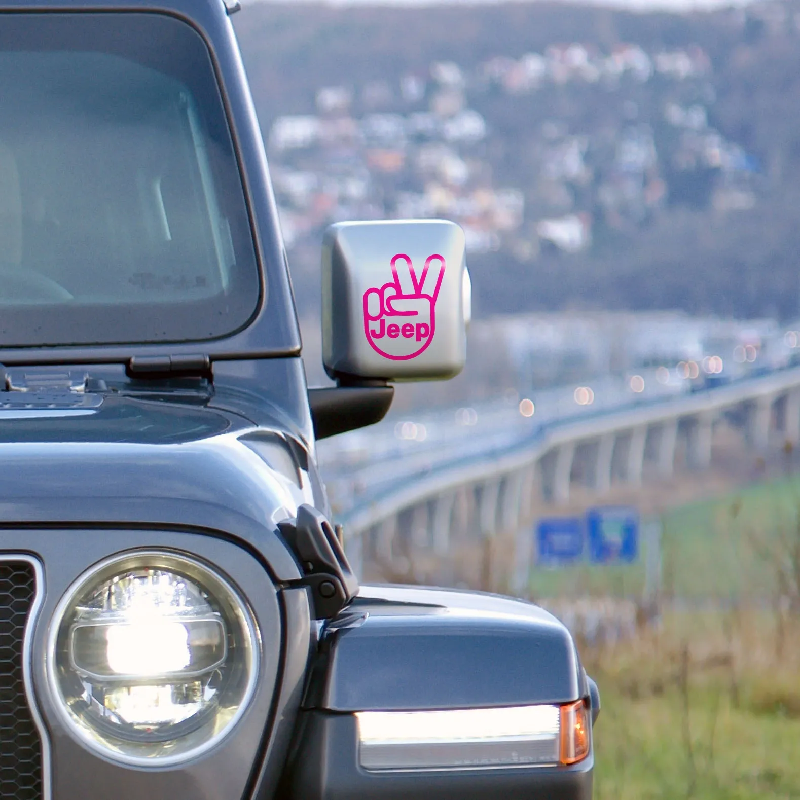 Visco Jeep Wave Outline Hand Graphic, Pink