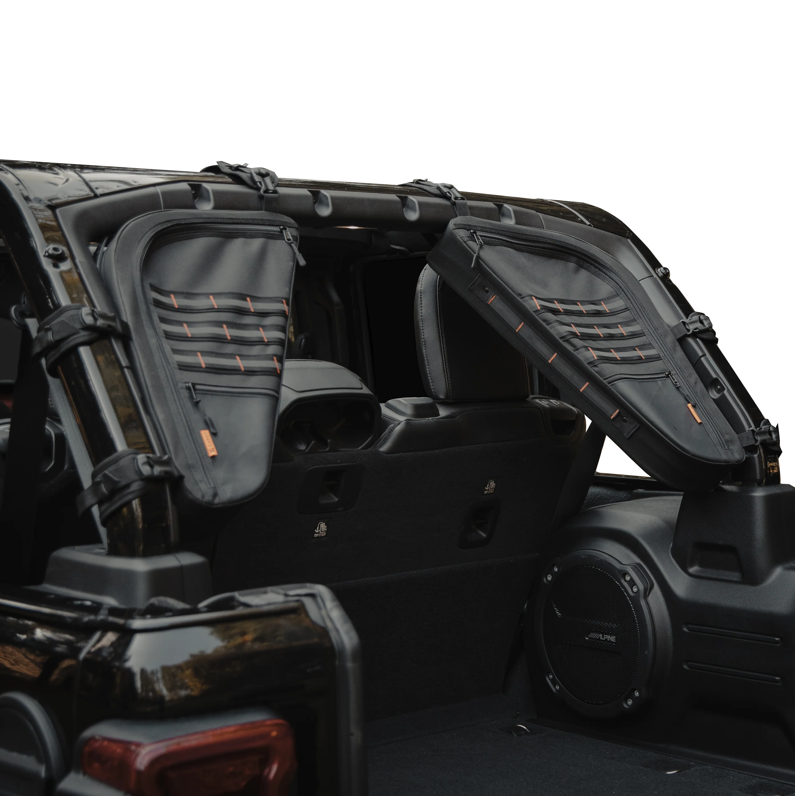OEM 2013 Jeep Wrangler JK 4-Door XG Cargo Sportsbar-mounted Mobile Storage Bags (Part #68625071AA)