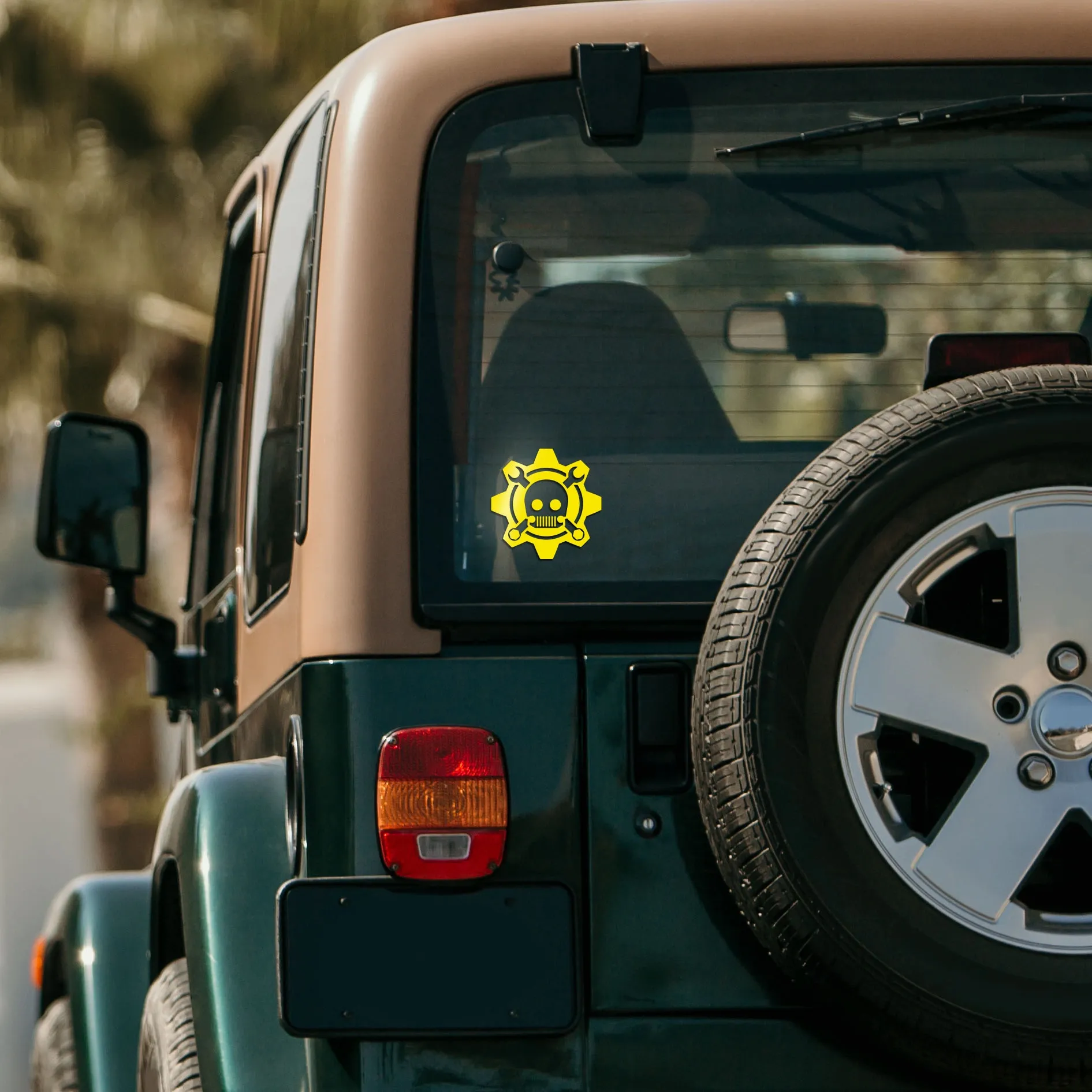 2003 Jeep Wrangler SWB Visco Skull and Crossed Wrenches Graphic, Yellow 68663175AA