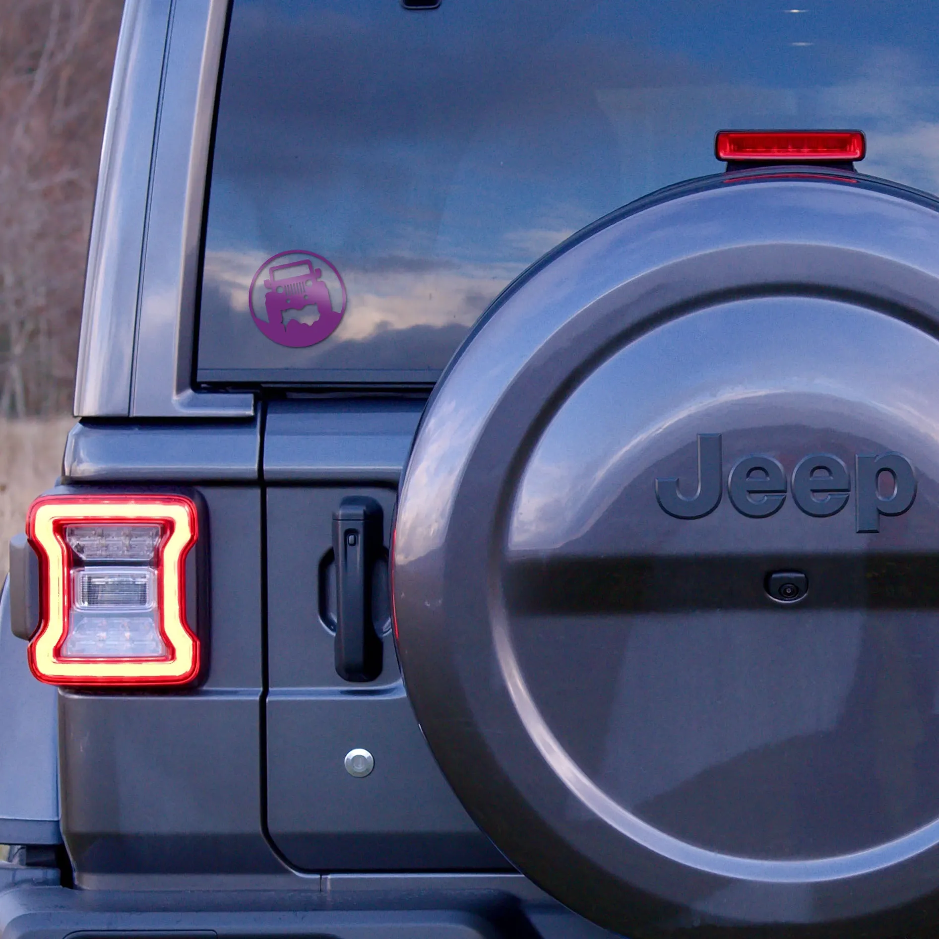 OEM 2018 Jeep Wrangler JK 4-Door Visco Jeep Silhouette Circle Graphic, Purple (Part #68663188AA)