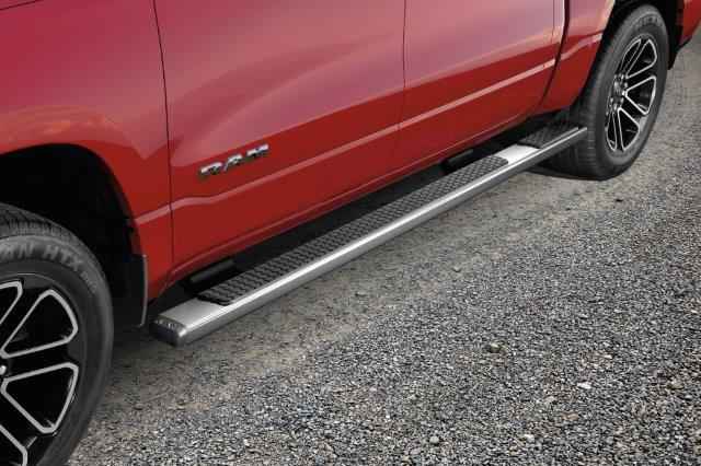 OEM 2019 Ram 1500 Stainless Steel Tubular Side Steps - Wheel-to-Wheel Length - Crew Cab with 5 7 Bed (Part #82215300)